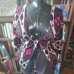 Tory Burch Dabney pink & black wool barbiecore cardigan